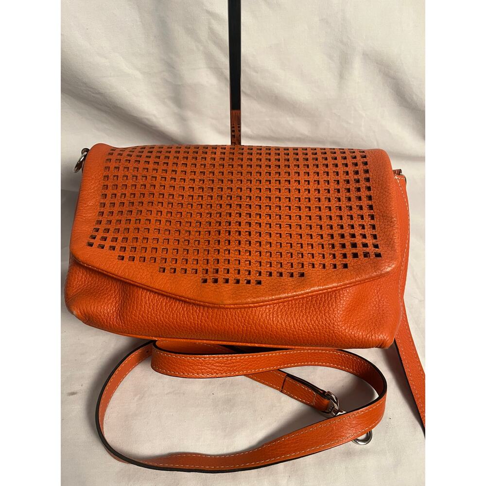 Laurent Effel Orange Leather Crossbody Bag Made in Italy | Cutout Flap